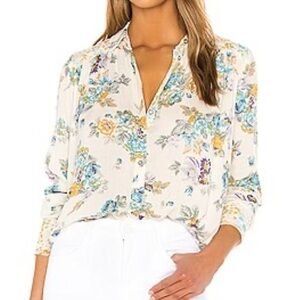 Free People Hold On To Me Printed Blouse Spring Floral Relaxed Ivory Combo M
